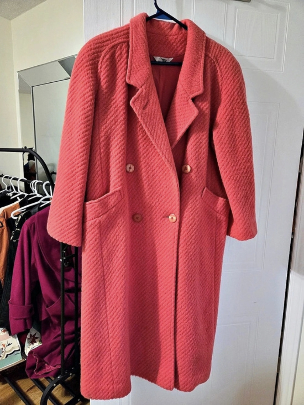 Vintage Chapter Three Coral Pink Mohair Wool Long Coat Medium